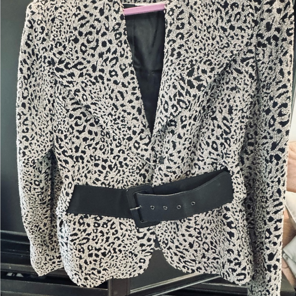 Vintage Calvin Klein Black and White Patterned Belted Jacket